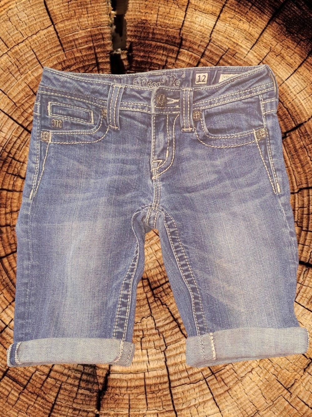 Miss Me Girls Blue Denim Cuffed Shorts